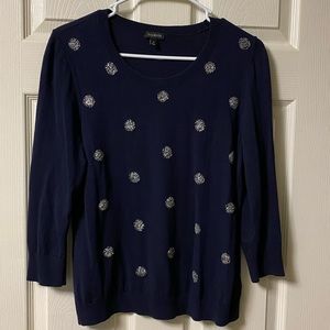 Talbots Beaded Navy Sweater Sz M